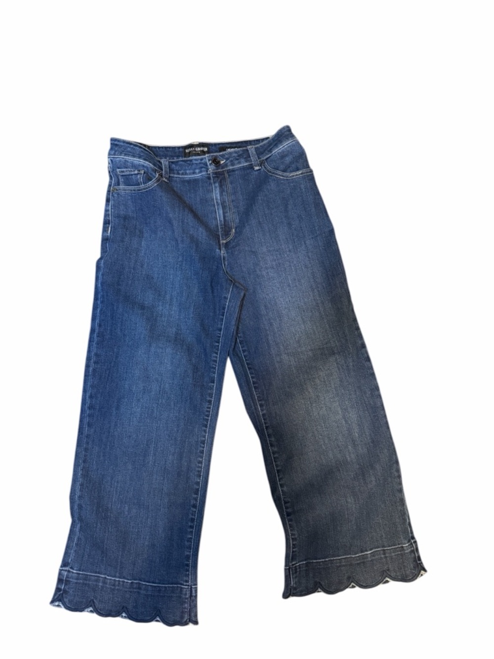 Women’s Cropped Blue Scallop Hem Wide Leg Jeans